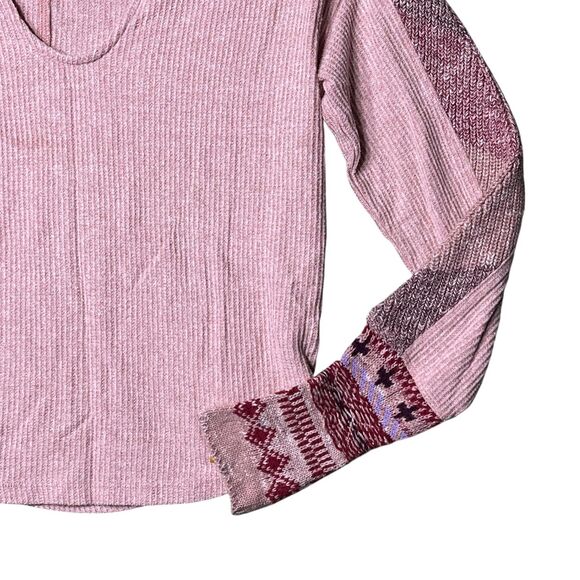 Daily Practice Shirt Womens XS Pink Waffle Knit Thermal Long Sleeve Split Neck - Picture 9 of 12
